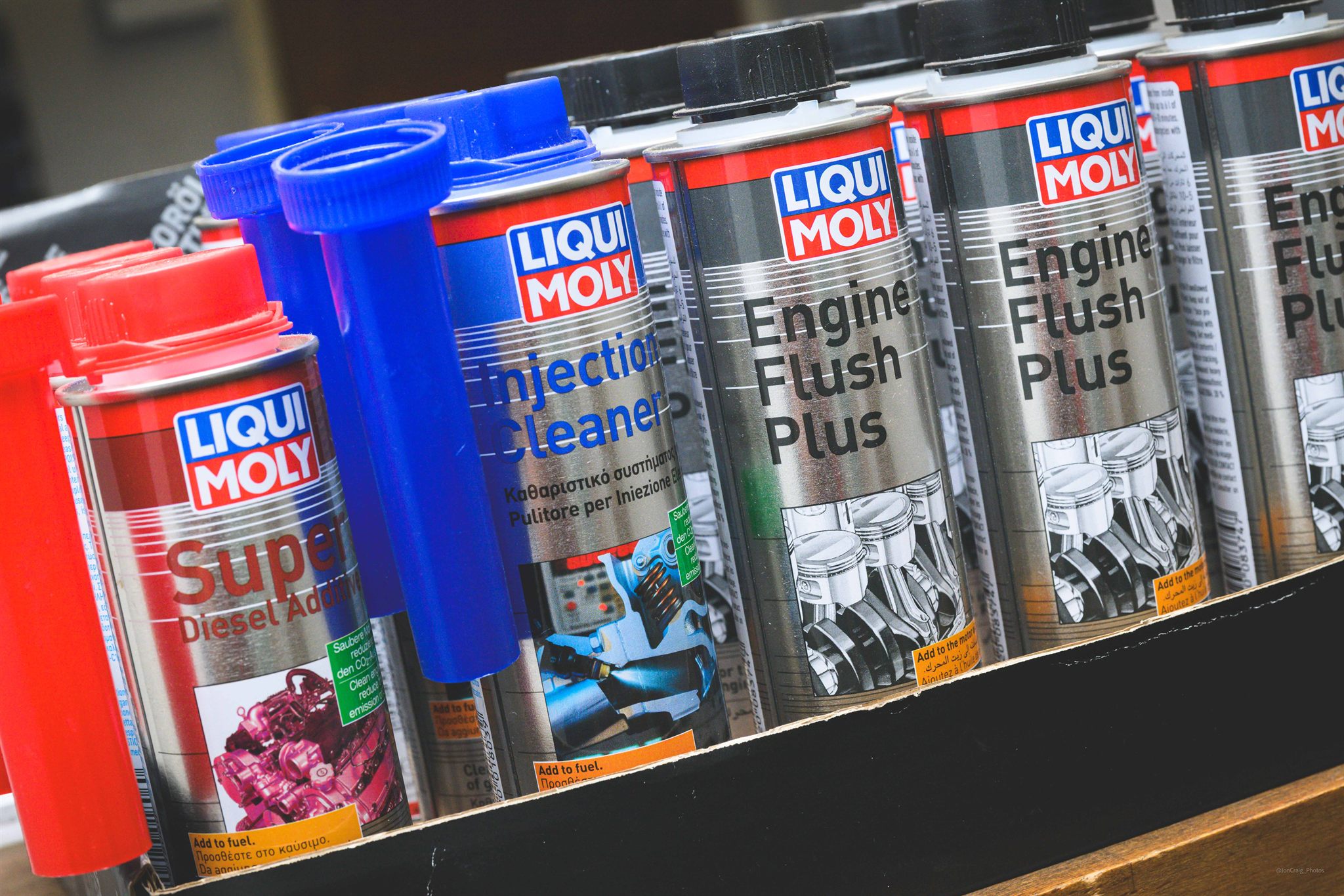 Quality motor oils, lubricants, and workshop consumables on display