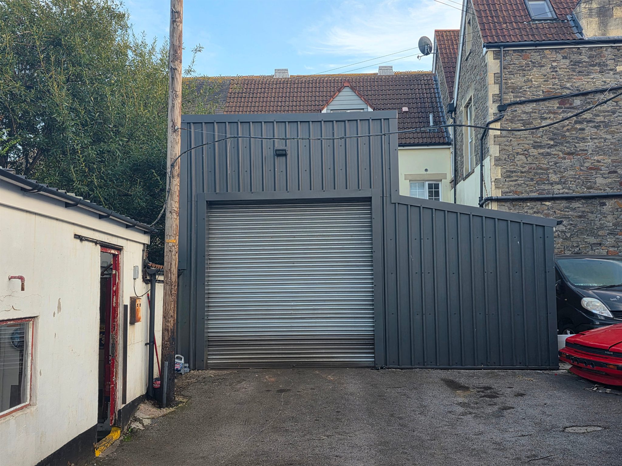 Langdon Motors workshop exterior and yard